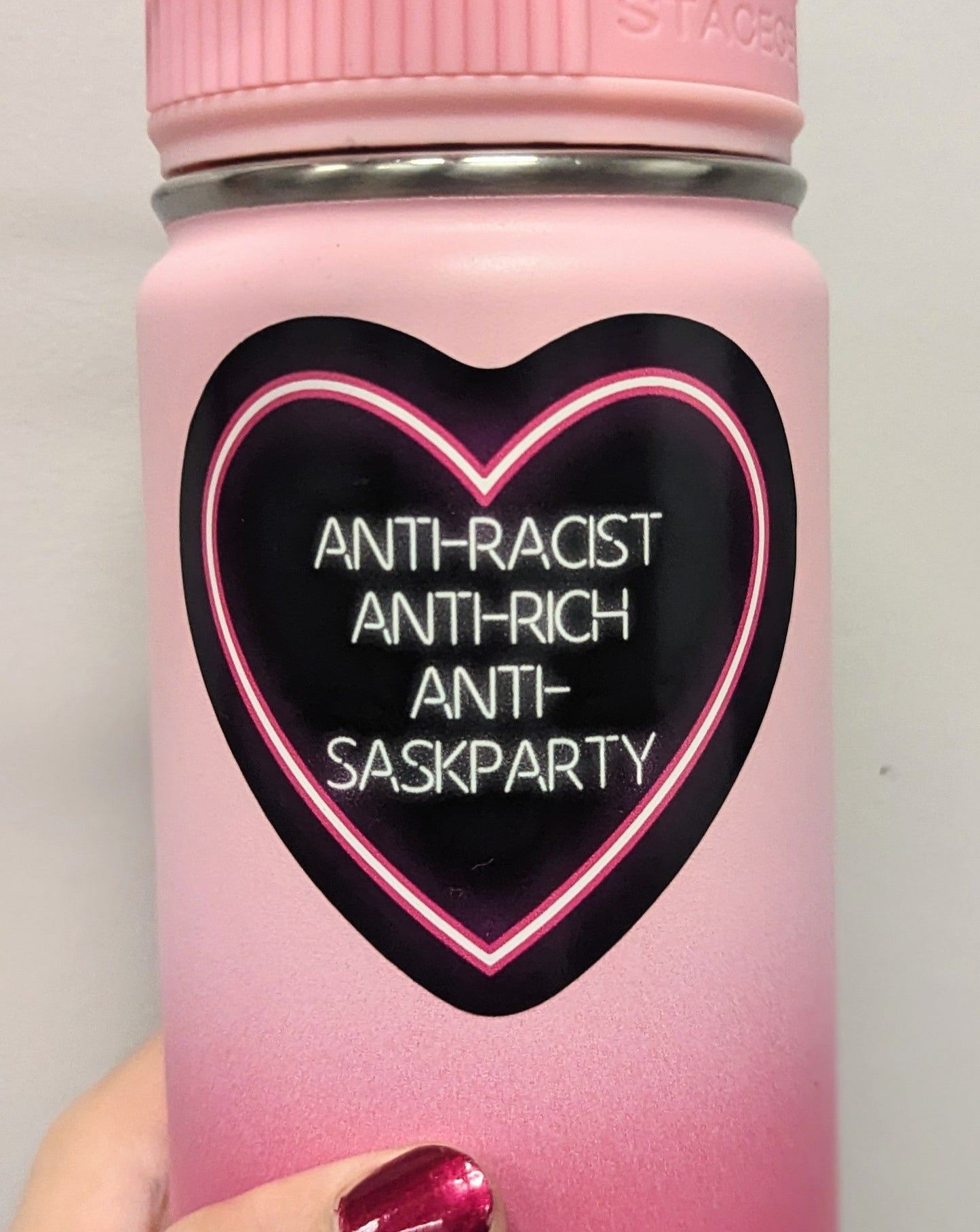 Anti-Racist, Anti-Rich, Anti-Sask Party Sticker