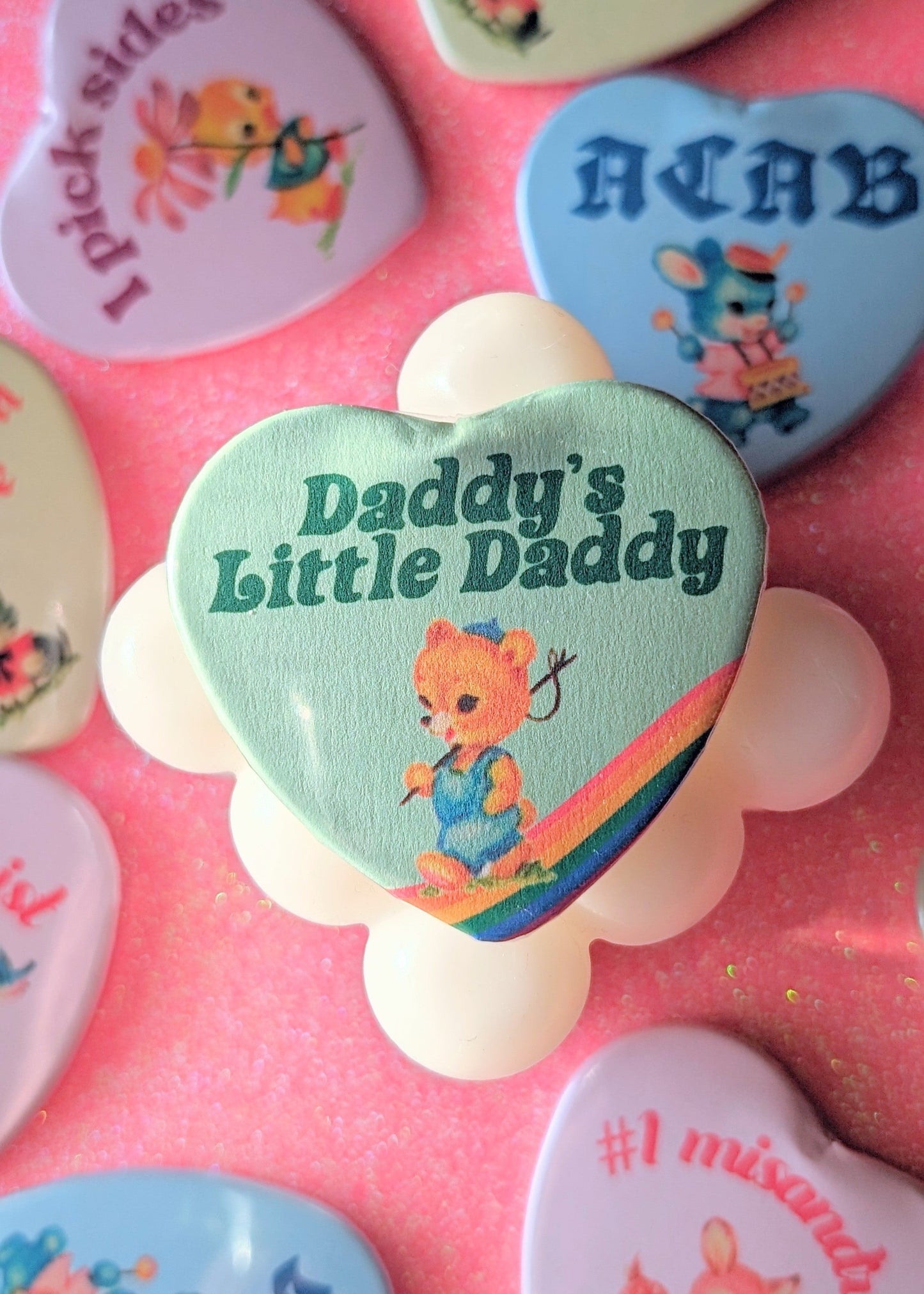 Daddy's Little Daddy Heart Shaped Button Pin