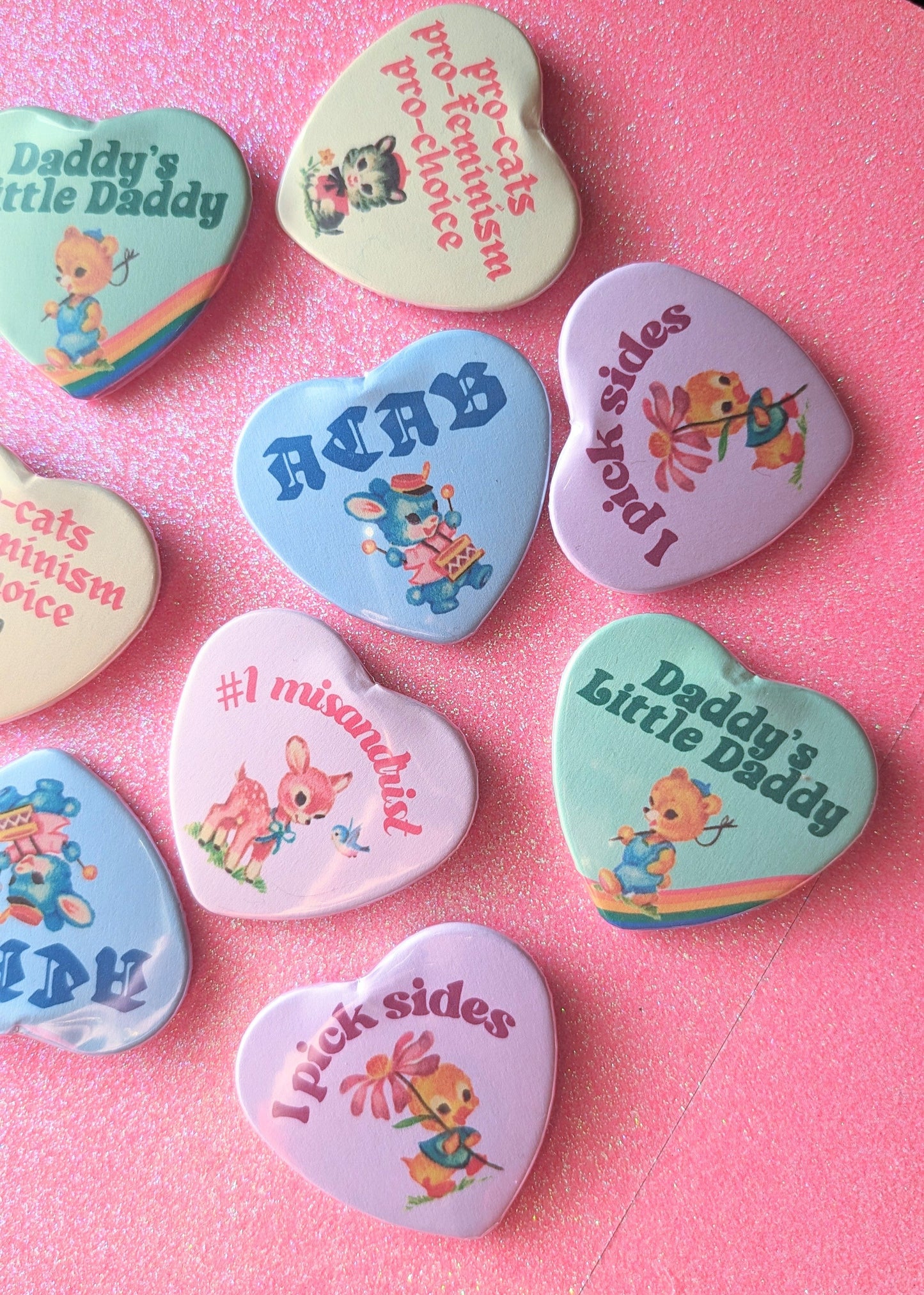 I Pick Sides Heart Shaped Button Pin