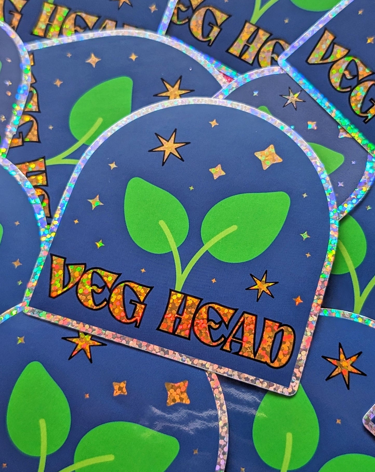 HALF OFF Veg Head Glitter Sticker