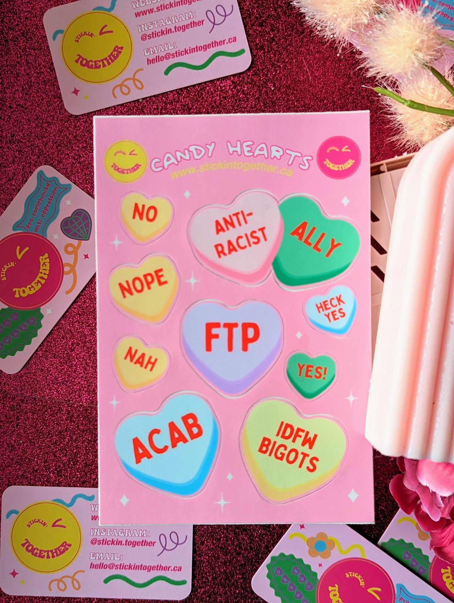 Anti-Racist Candy Hearts Sticker Sheets