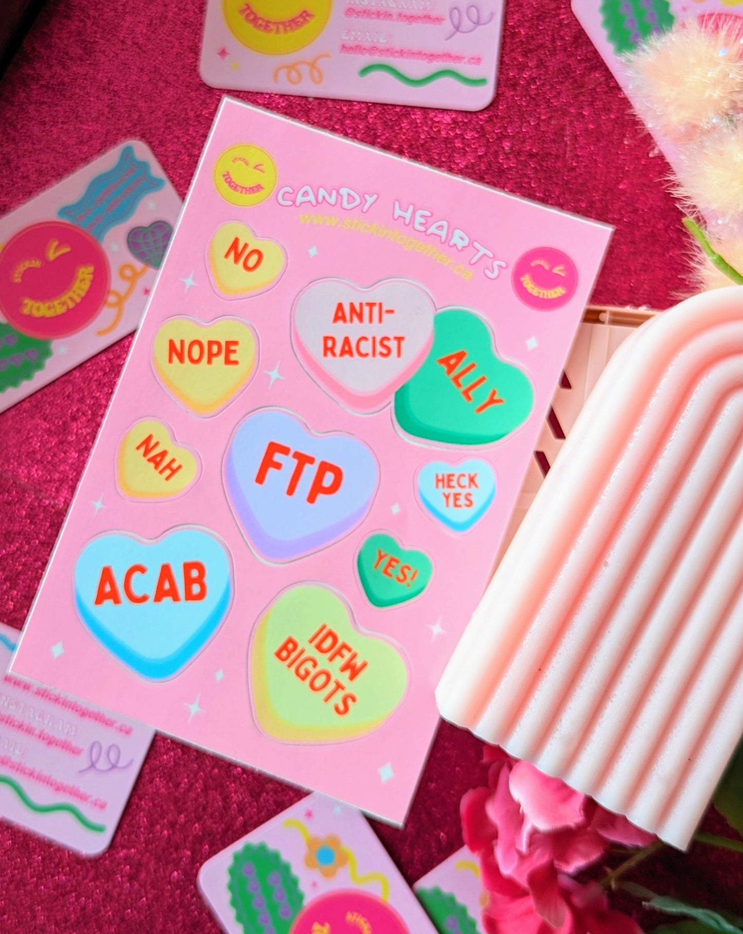 Anti-Racist Candy Hearts Sticker Sheets