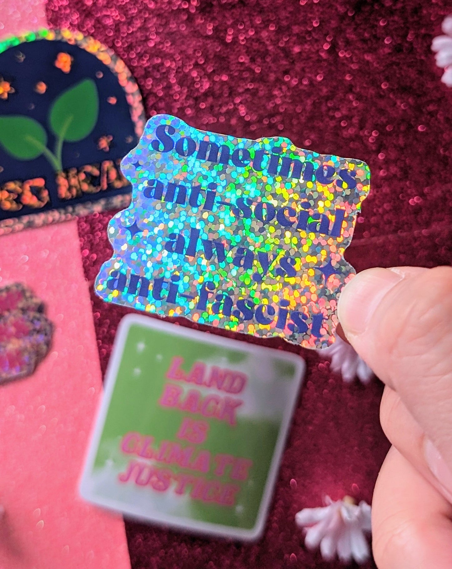 Sometimes Anti-Social, Always Anti-Fascist Glitter Sticker