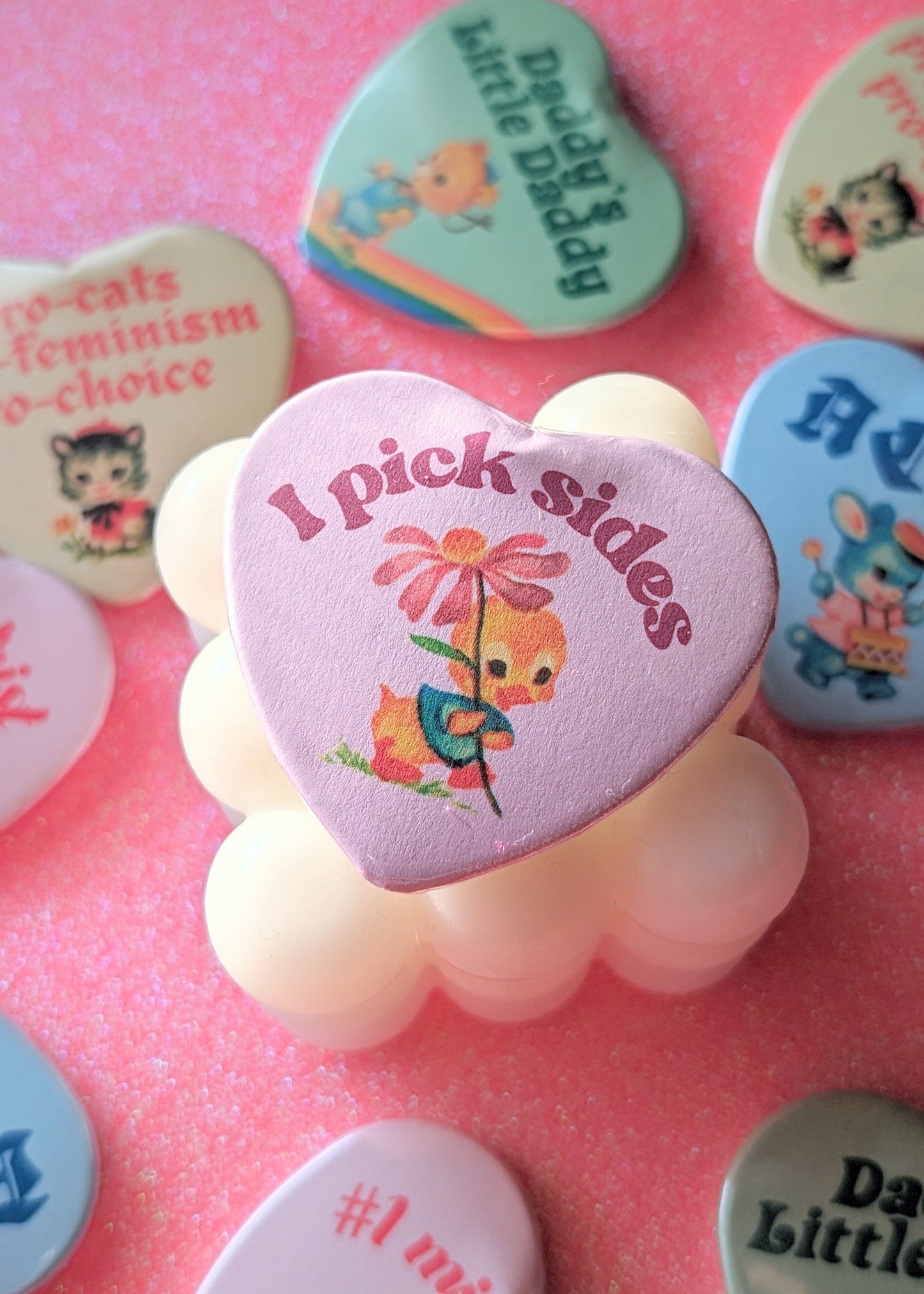 I Pick Sides Heart Shaped Button Pin