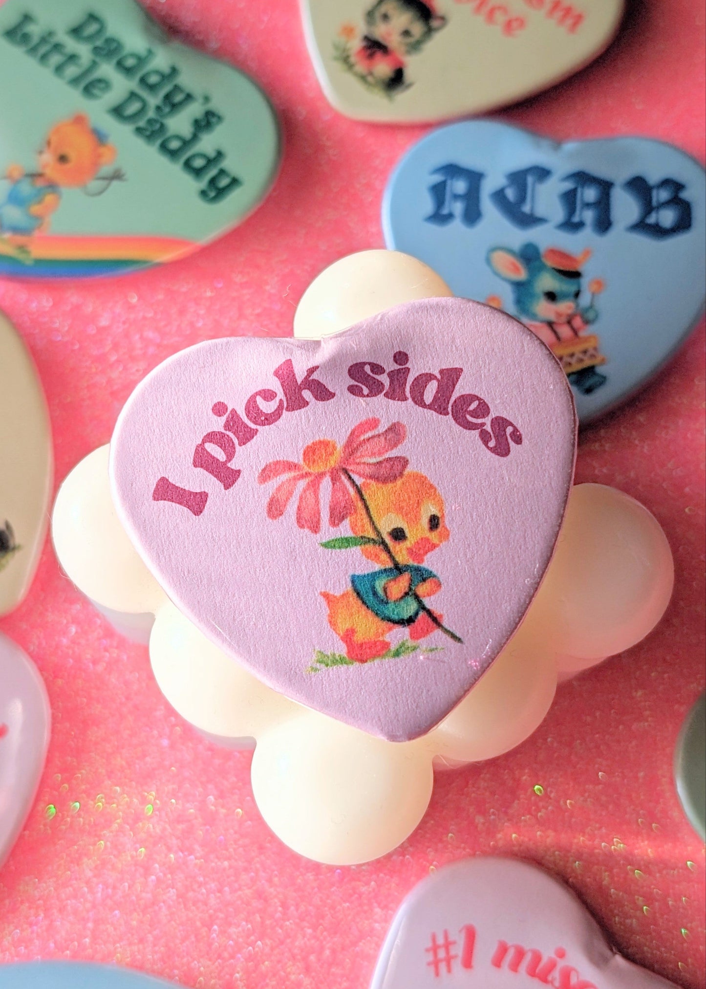 I Pick Sides Heart Shaped Button Pin