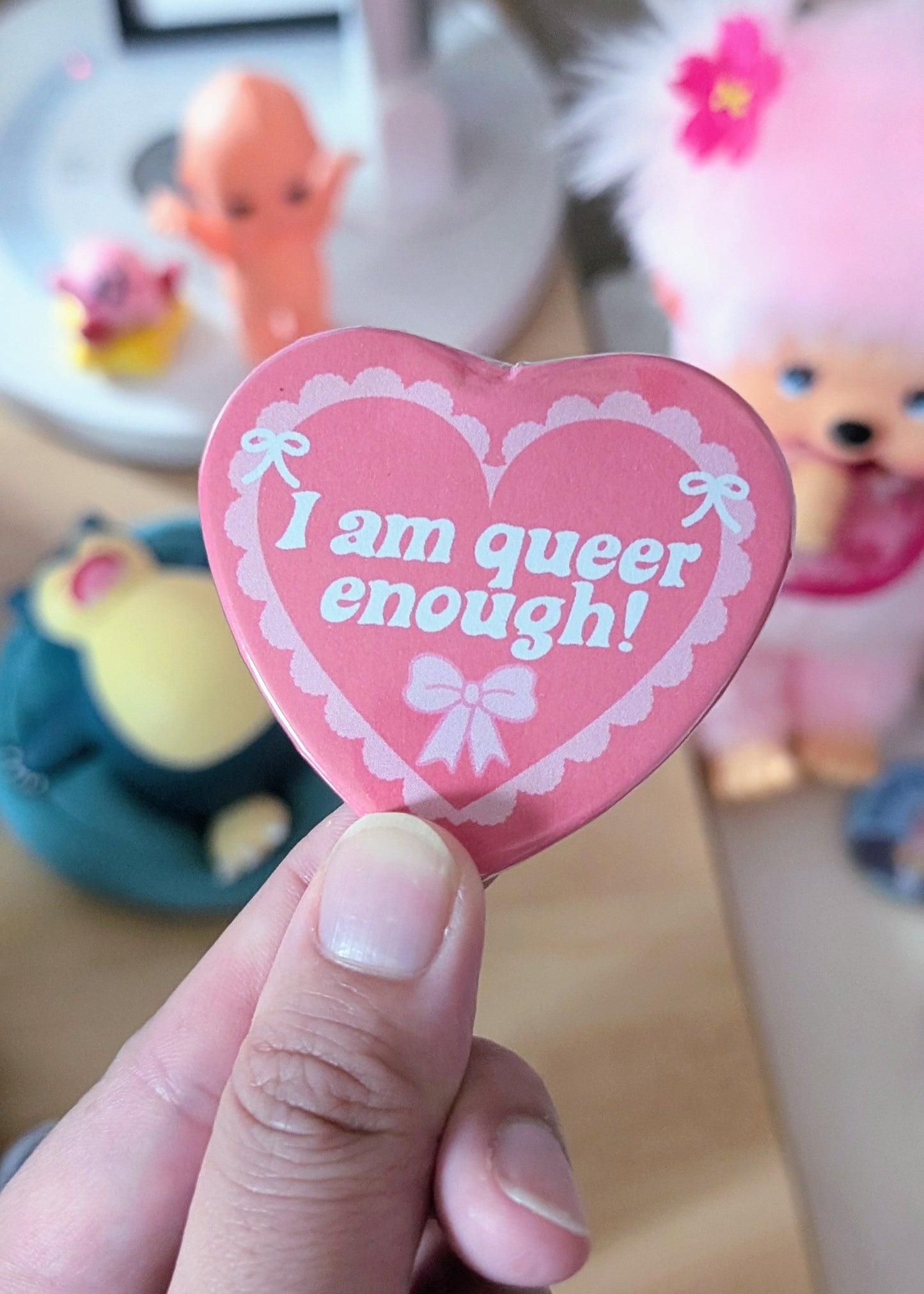 I Am Queer Enough Heart Shaped Button Pin