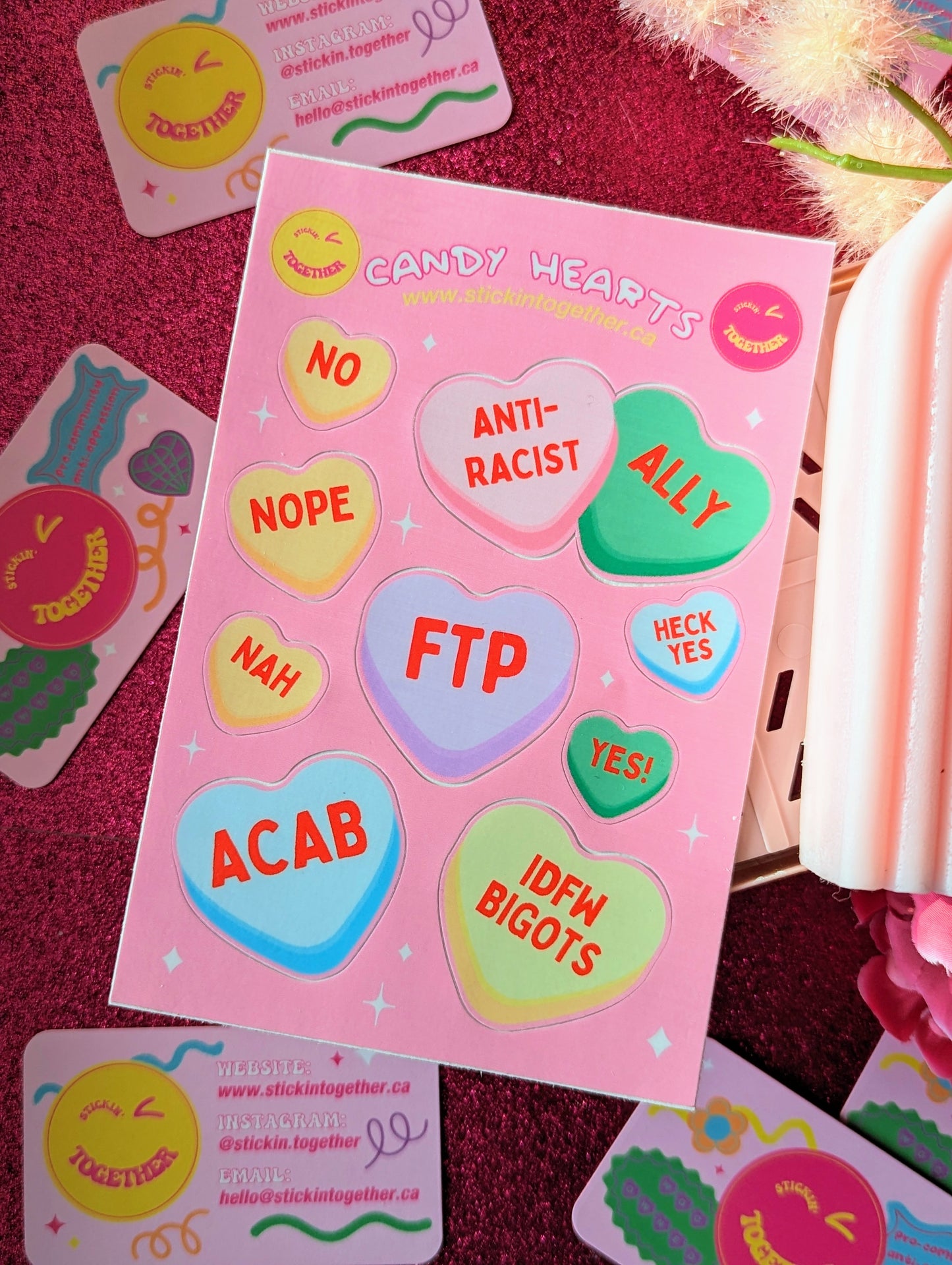 Anti-Racist Candy Hearts Sticker Sheets