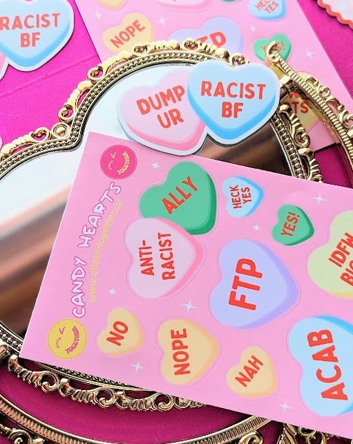 Anti-Racist Candy Hearts Sticker Sheets