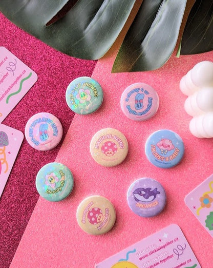 Cutie Pie Cartoons Sparkly Button Pins