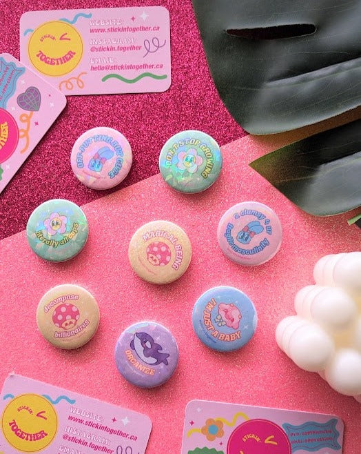 Cutie Pie Cartoons Sparkly Button Pins