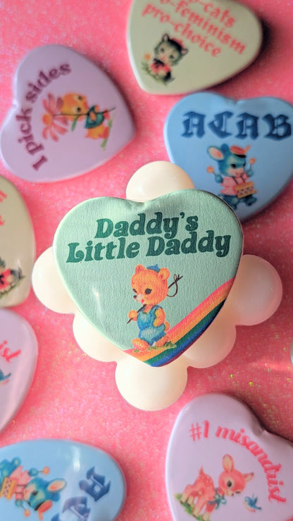 Daddy's Little Daddy Heart Shaped Button Pin