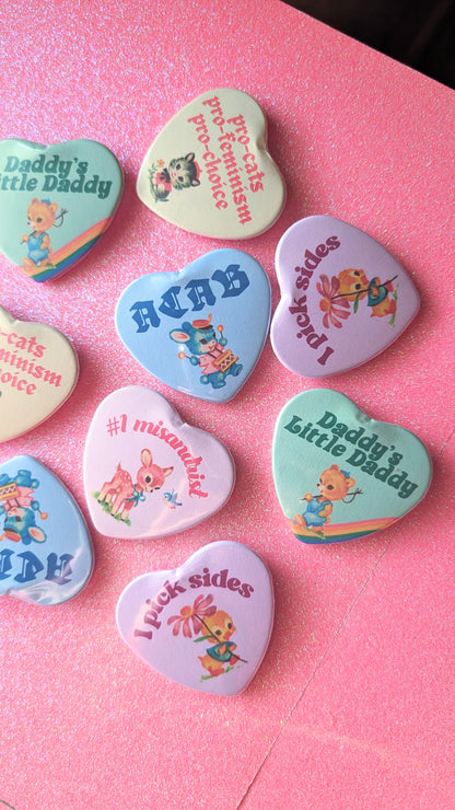 I Pick Sides Heart Shaped Button Pin