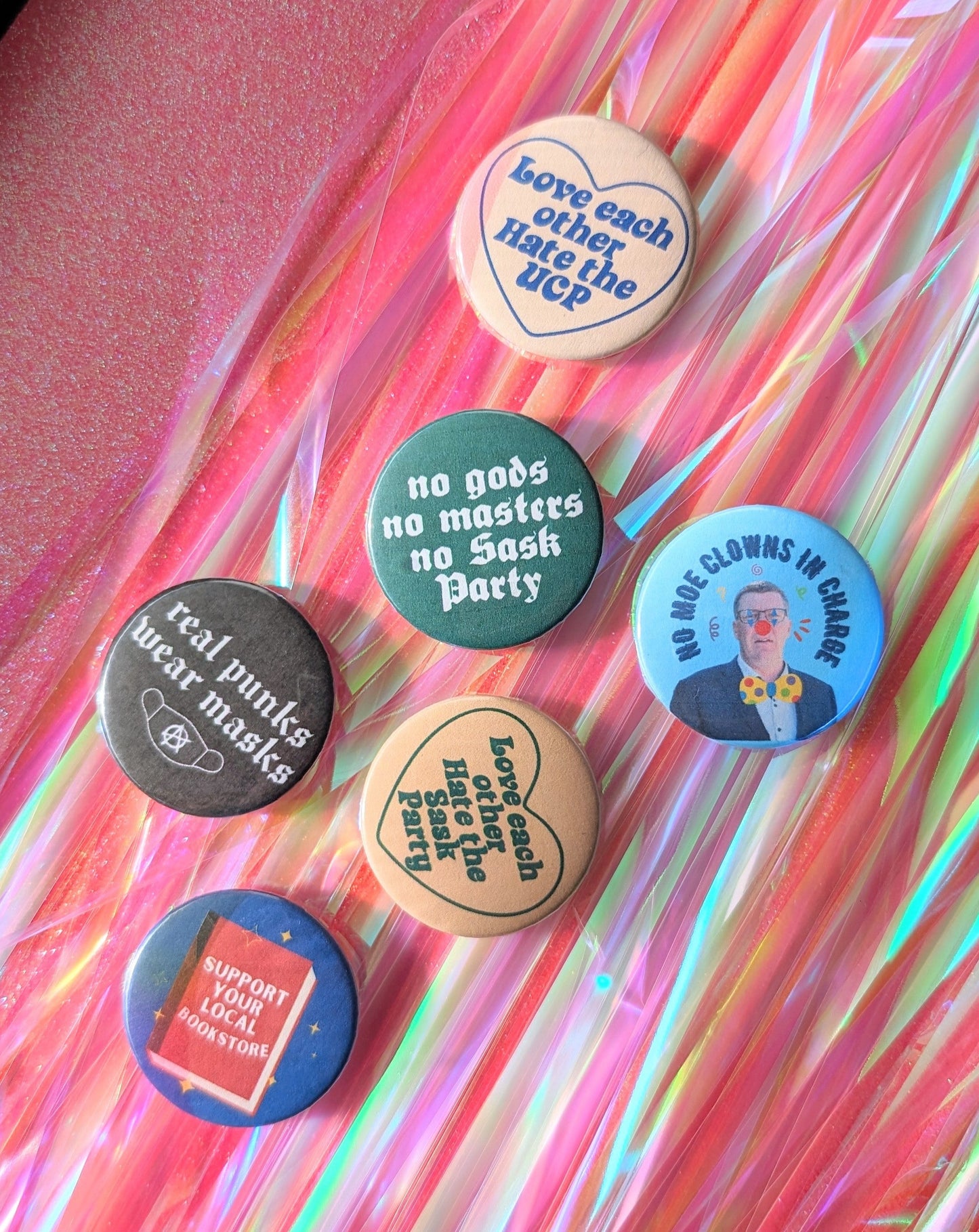 Love Each Other, Hate the Sask Party Button Pins