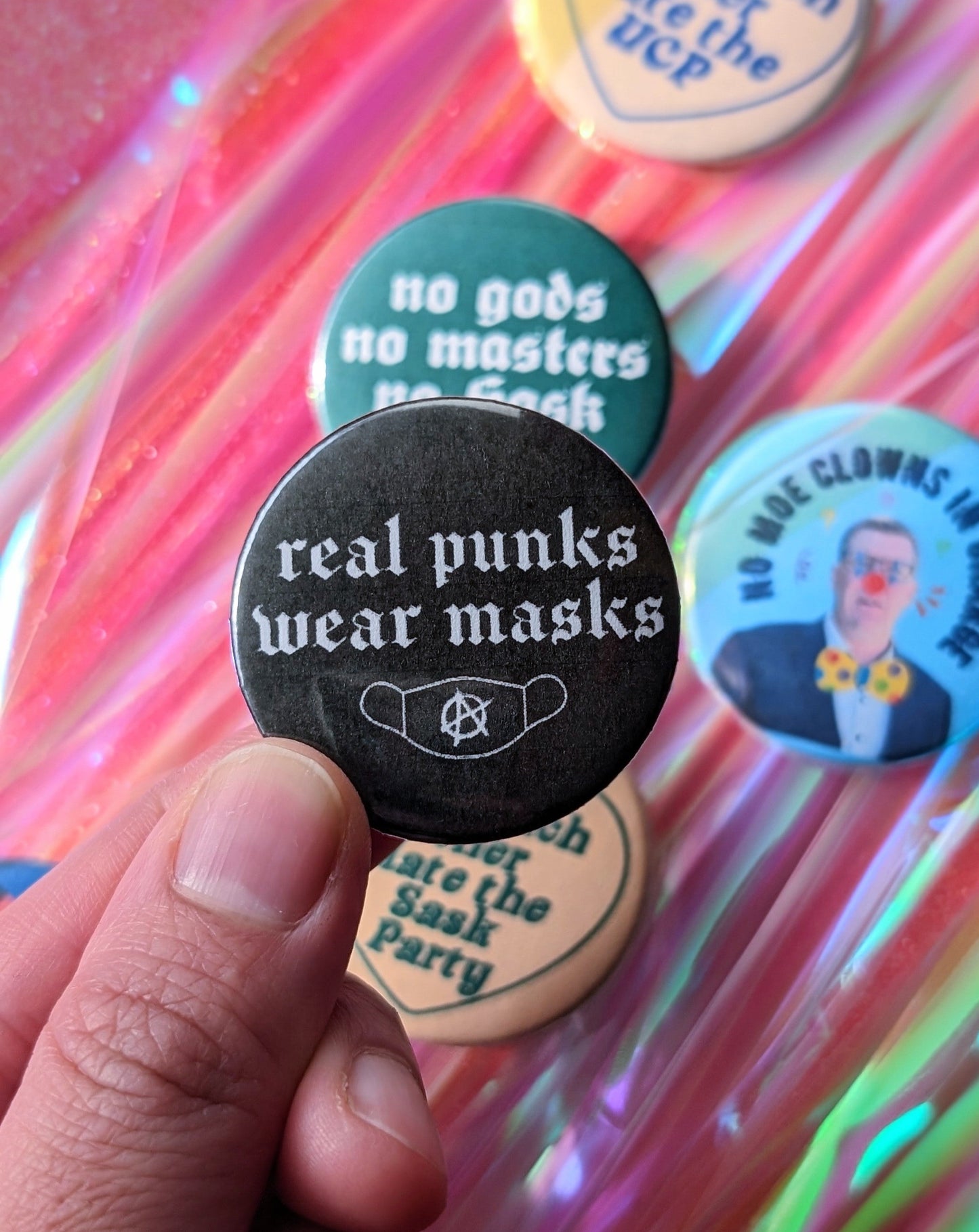 Real Punks Wear Masks Button Pins